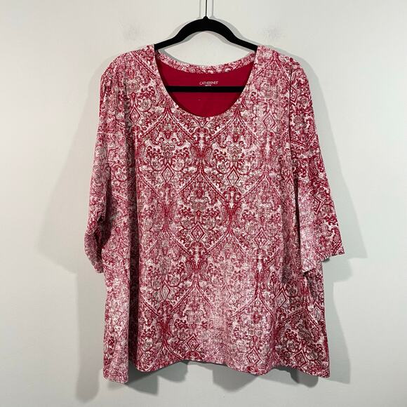 Catherine's Women Red Prints Short Sleeve Blouse Size 3X (26/28) - Picture 1 of 8